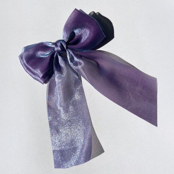 A252-E • Solar Eclipse Purple Iridescent Organza Hair Bow Barrette - Picture 1 of 4